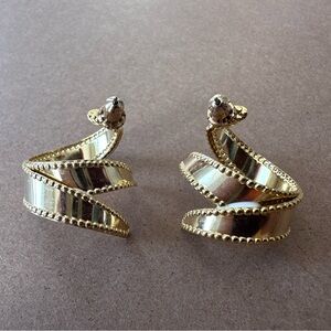 Vintage Gold Spiral Beaded Hoop Earrings With Enamel Details